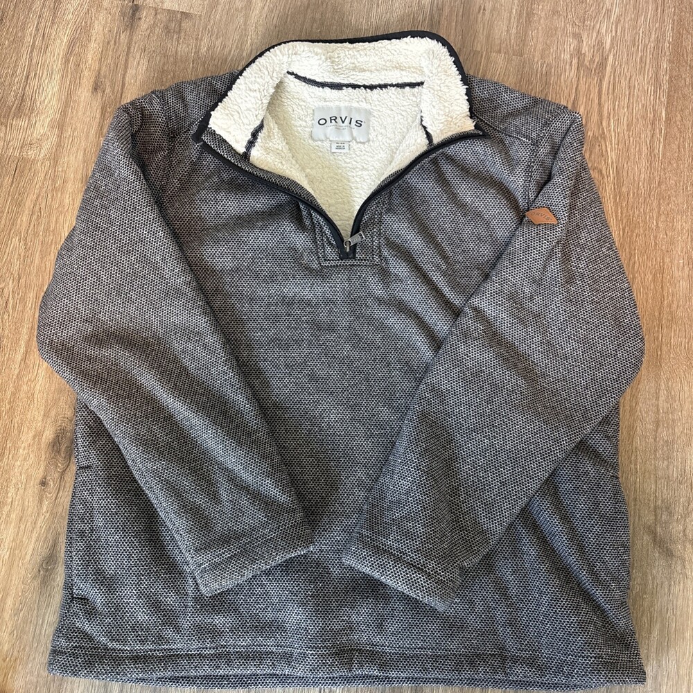 Orvis Mens Fleece, Sherpa Lined, 1/4 Zip Pullover, Size XL, Excellent Cond